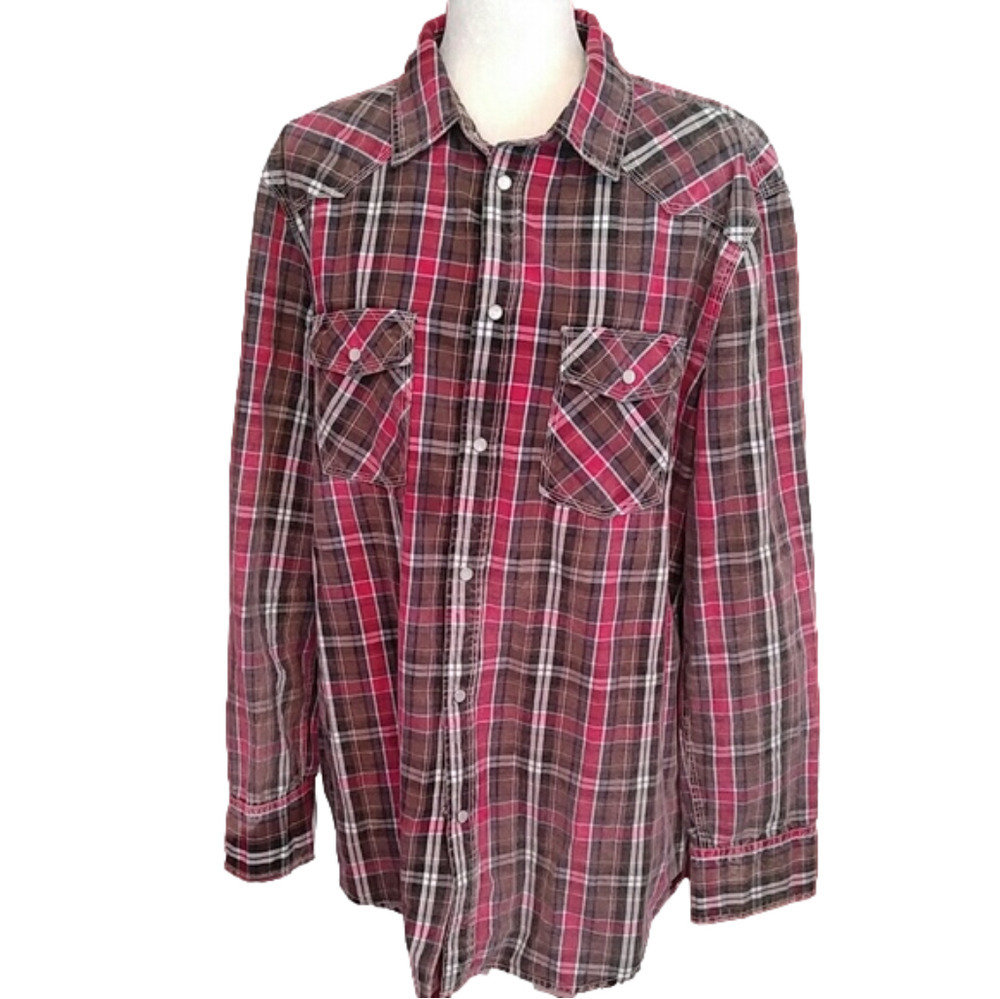 Farm Boy Plaid Western Shirt Pearl Snaps L